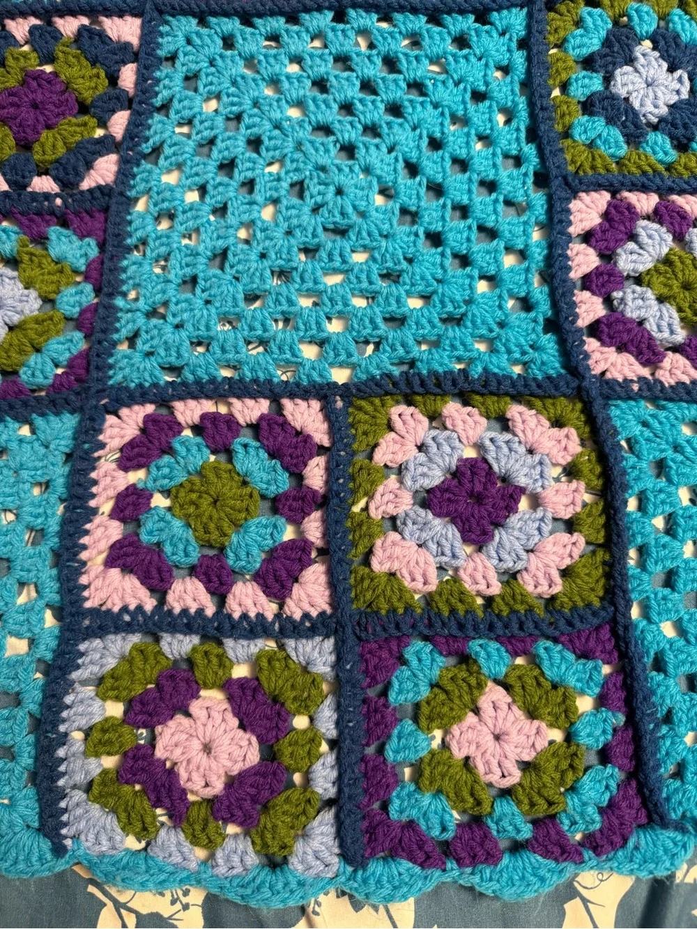 Vintage Handmade Granny Square Crochet Blanket